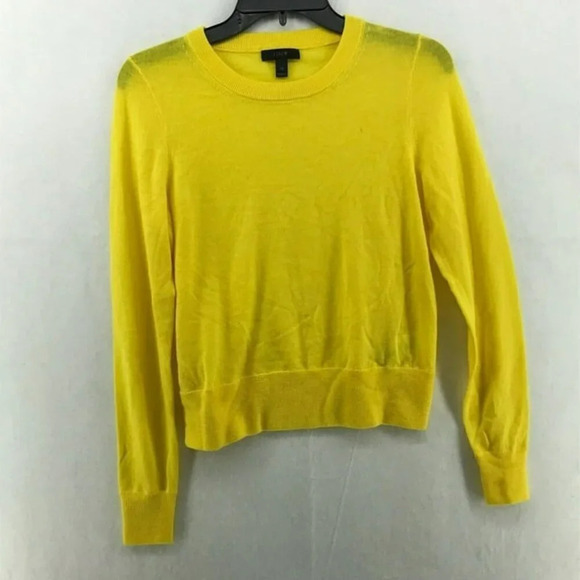 J. Crew Sweater Women's XS Yellow Ribbed Knit Stretch Pullover 100% Merino Wool - Picture 1 of 11